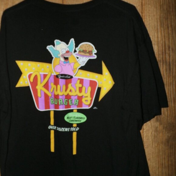 The Simpsons  Krusty The Clown Black Tshirt Burger Fast Food Logo   Mens X-Large - Picture 5 of 8